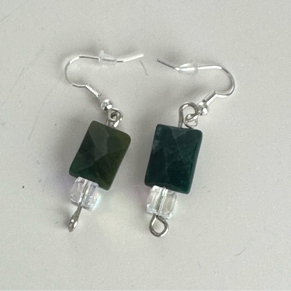 Crystal Glass Bead Earrings and Chalcedony Silver tone Handmade Earrings 3476 P - Picture 9 of 9